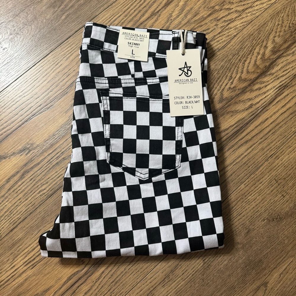 NWT American Bazi Checkered High Rise Skinny Jeans